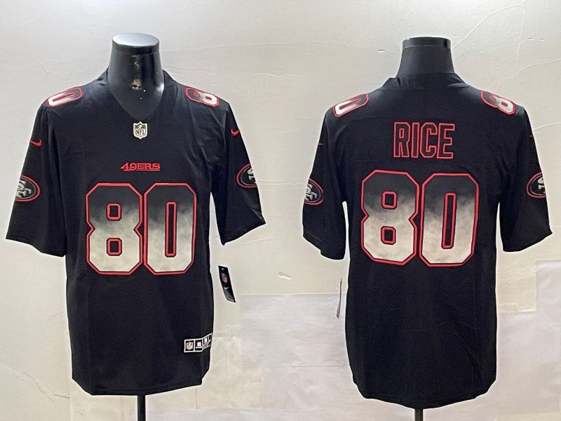 Men San Francisco 49ers #80 Rice Black Nike Smoke Fashion 2024 Limited NFL Jersey style 2